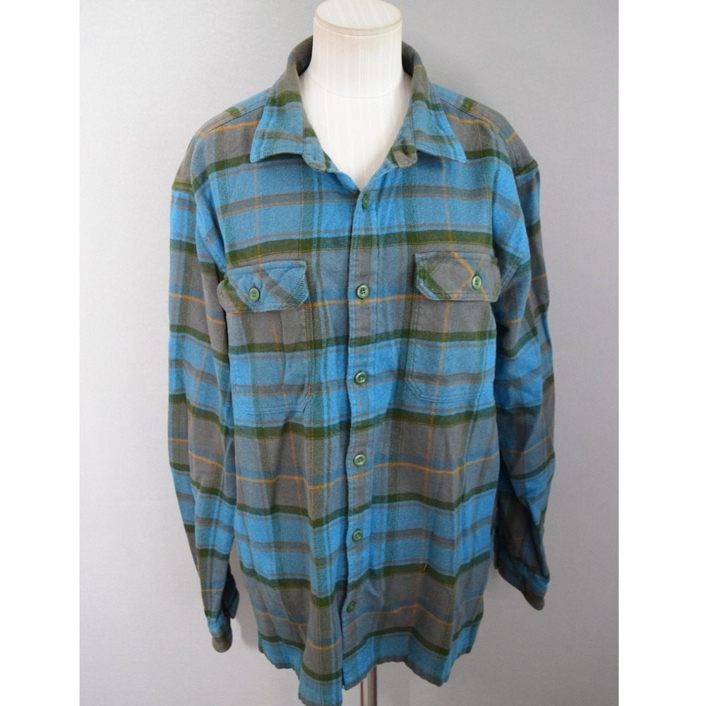 Patagonia Fjord Flannel Large Blue Plaid Organic Cotton Men Outdoor Button Shirt